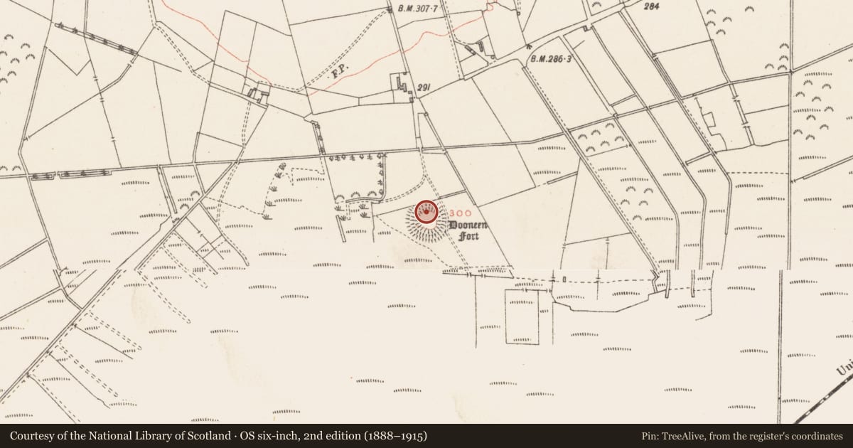 Ordnance Survey six-inch map, 2nd edition (1888–1915) covering the location of Ringfort - rath, Farthingstown, County Westmeath, with a pin at the register's coordinates