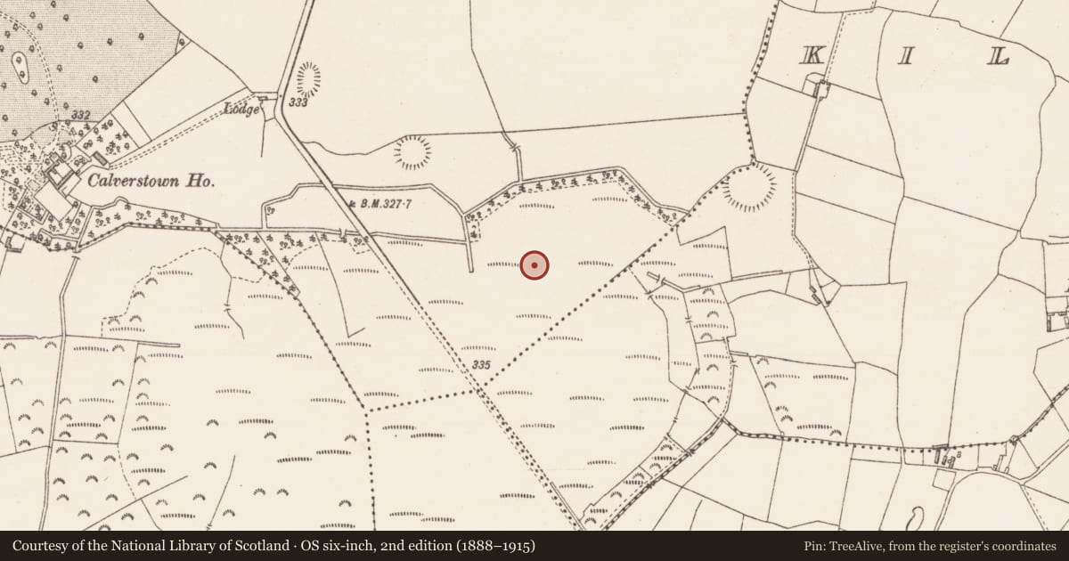 Ordnance Survey six-inch map, 2nd edition (1888–1915) covering the location of Structure - peatland, Calverstown, County Westmeath, with a pin at the register's coordinates