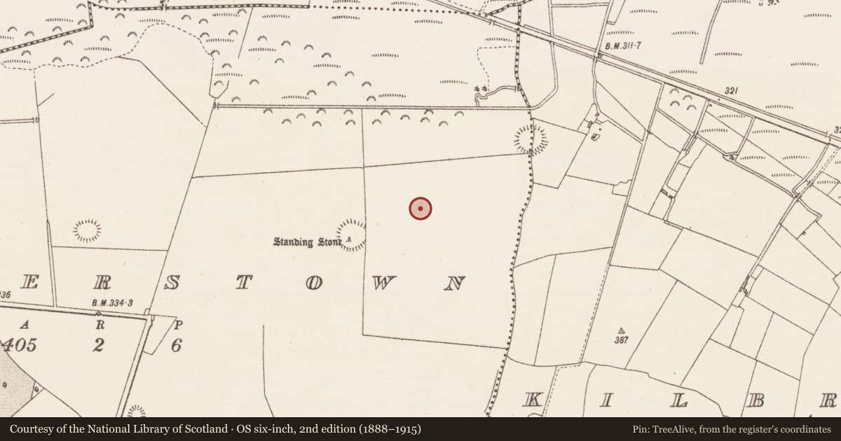 Ordnance Survey six-inch map, 2nd edition (1888–1915) covering the location of Earthwork, Calverstown, County Westmeath, with a pin at the register's coordinates