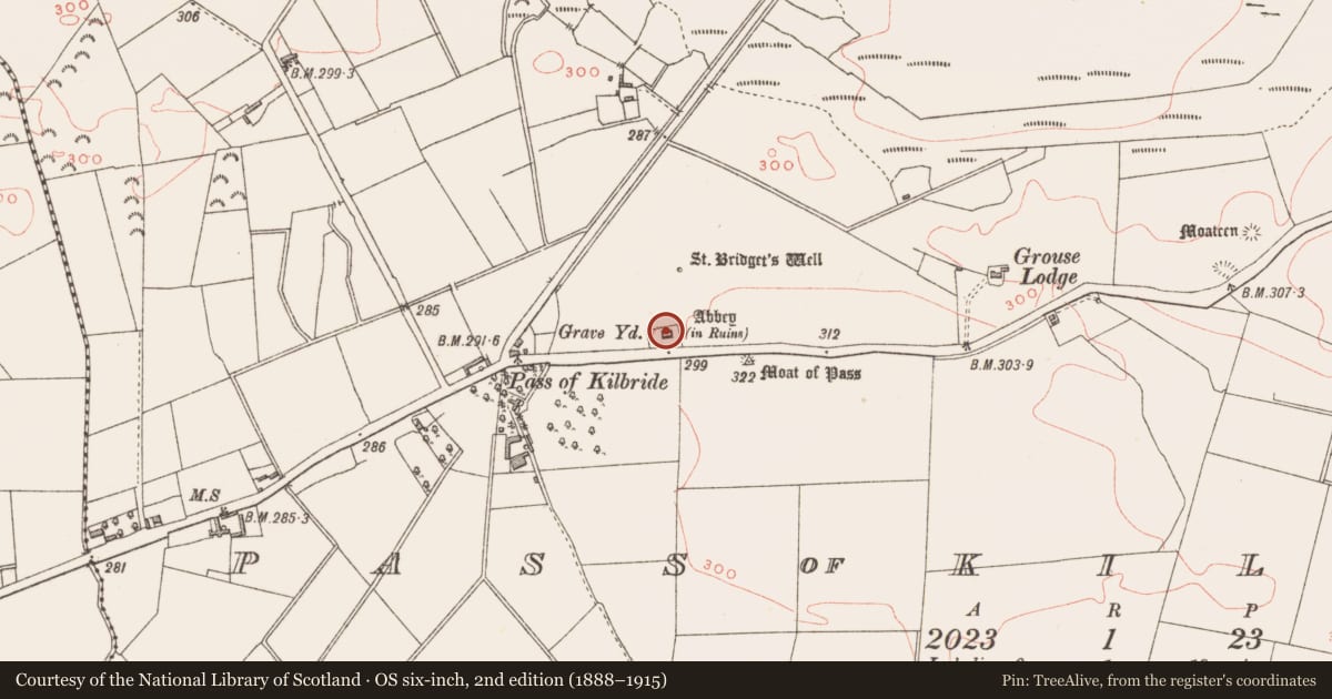 Ordnance Survey six-inch map, 2nd edition (1888–1915) covering the location of Church, Pass of Kilbride, County Westmeath, with a pin at the register's coordinates