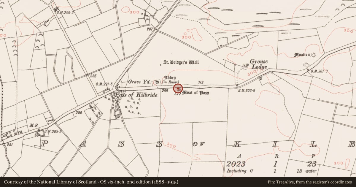 Ordnance Survey six-inch map, 2nd edition (1888–1915) covering the location of Castle - motte, Pass of Kilbride, County Westmeath, with a pin at the register's coordinates