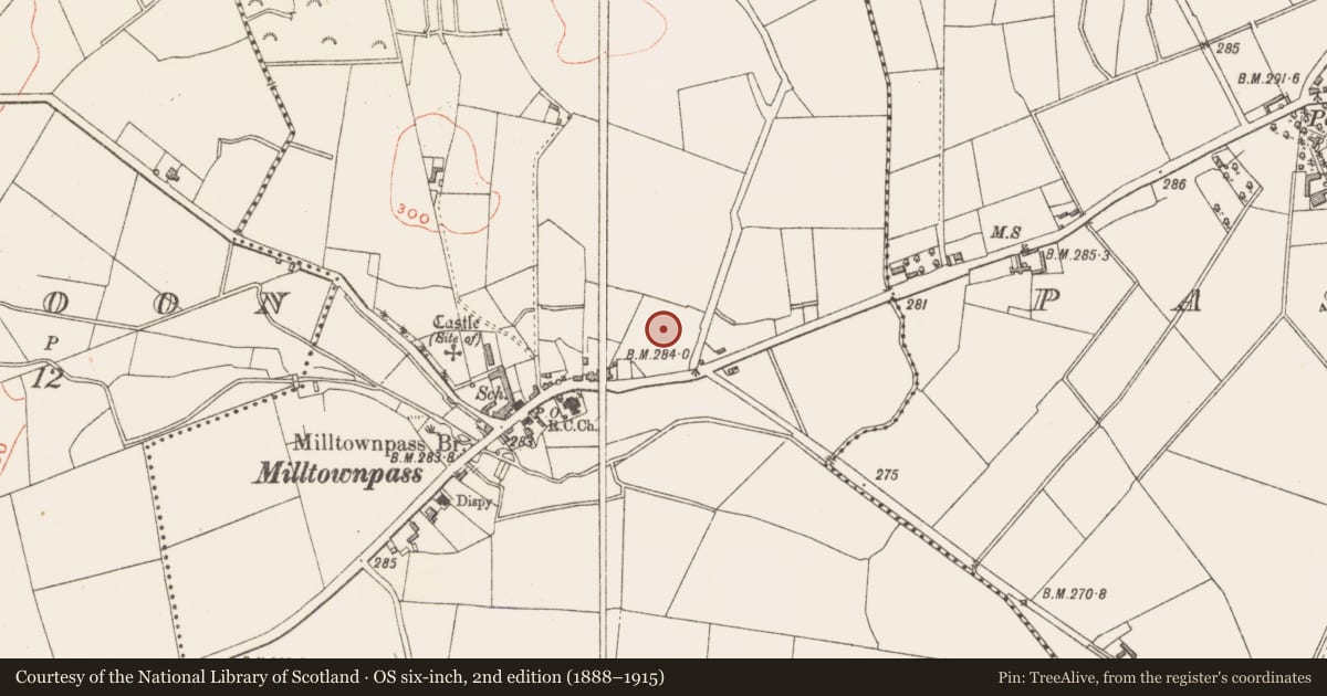 Ordnance Survey six-inch map, 2nd edition (1888–1915) covering the location of Earthwork, Milltown, County Westmeath, with a pin at the register's coordinates