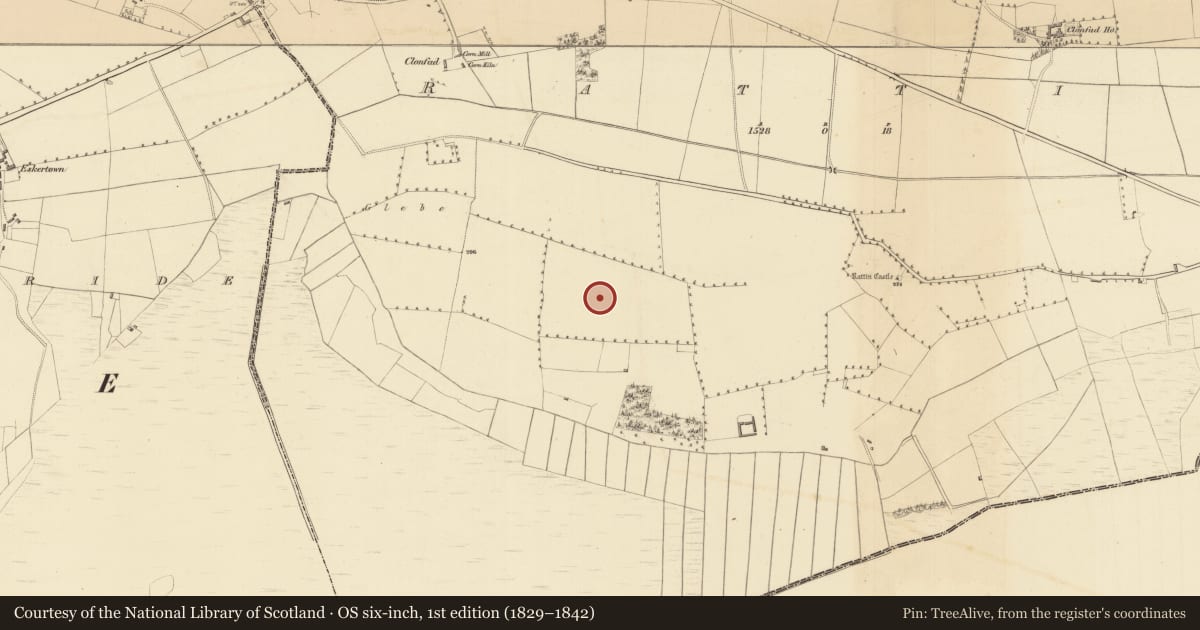 Ordnance Survey six-inch map, 1st edition (1829–1842) covering the location of Earthwork, Rattin, County Westmeath, with a pin at the register's coordinates