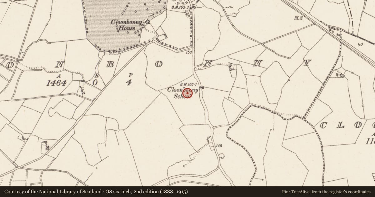 Ordnance Survey six-inch map, 2nd edition (1888–1915) covering the location of Ringfort - rath, Cloonbonny, County Westmeath, with a pin at the register's coordinates
