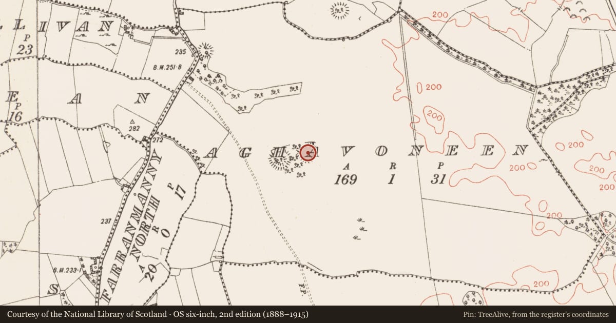 Ordnance Survey six-inch map, 2nd edition (1888–1915) covering the location of Enclosure, Aghavoneen, County Westmeath, with a pin at the register's coordinates