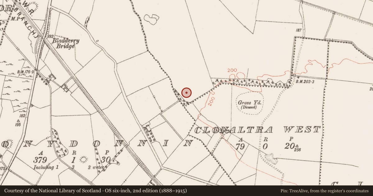 Ordnance Survey six-inch map, 2nd edition (1888–1915) covering the location of Ritual site - holy well, Hall, County Westmeath, with a pin at the register's coordinates