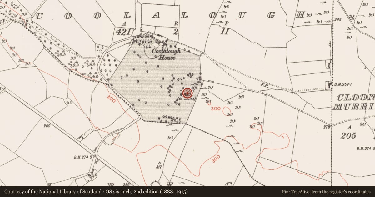 Ordnance Survey six-inch map, 2nd edition (1888–1915) covering the location of Bawn, Coolalough, County Westmeath, with a pin at the register's coordinates