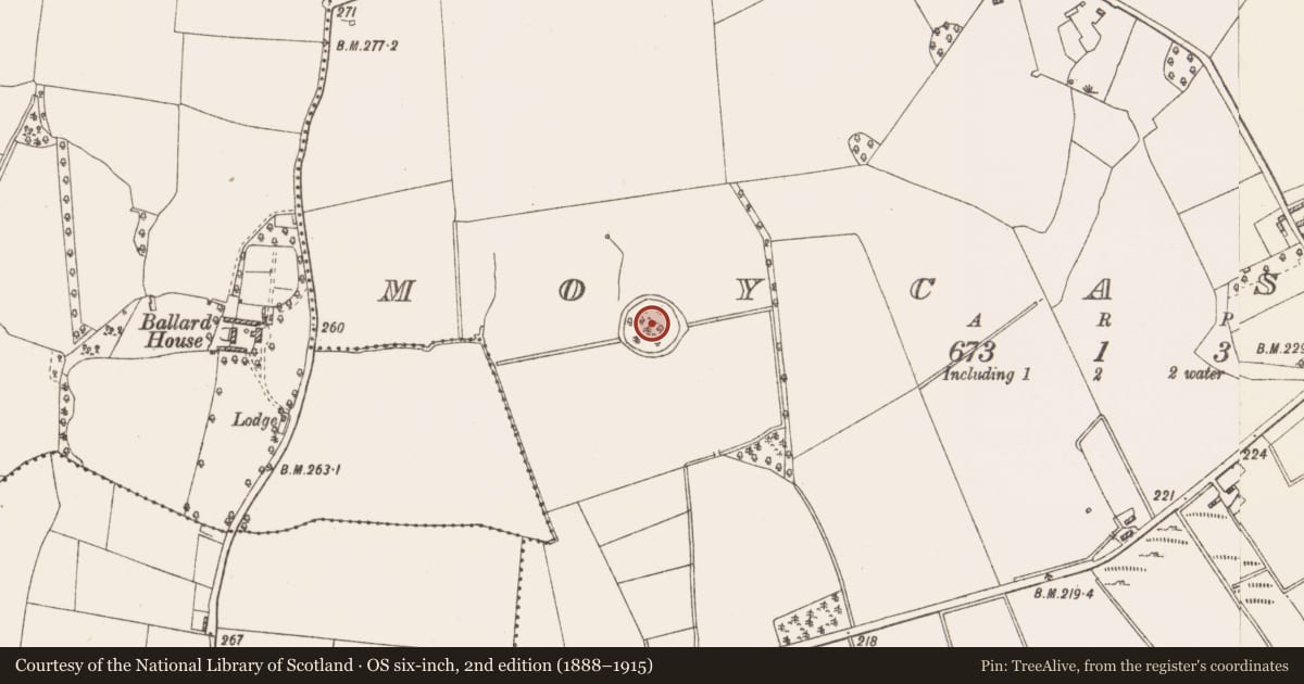 Ordnance Survey six-inch map, 2nd edition (1888–1915) covering the location of Enclosure - large enclosure, Moycashel, County Westmeath, with a pin at the register's coordinates