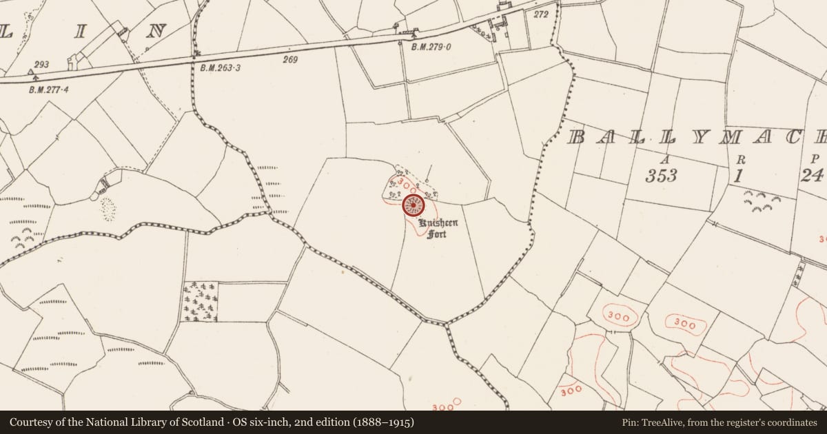 Ordnance Survey six-inch map, 2nd edition (1888–1915) covering the location of Barrow - ring-barrow, Garryduff, County Westmeath, with a pin at the register's coordinates