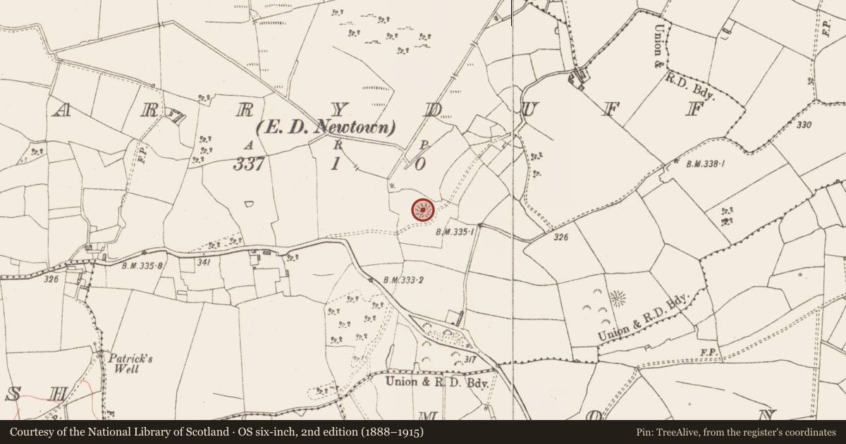 Ordnance Survey six-inch map, 2nd edition (1888–1915) covering the location of Barrow - ring-barrow, Garryduff, County Westmeath, with a pin at the register's coordinates