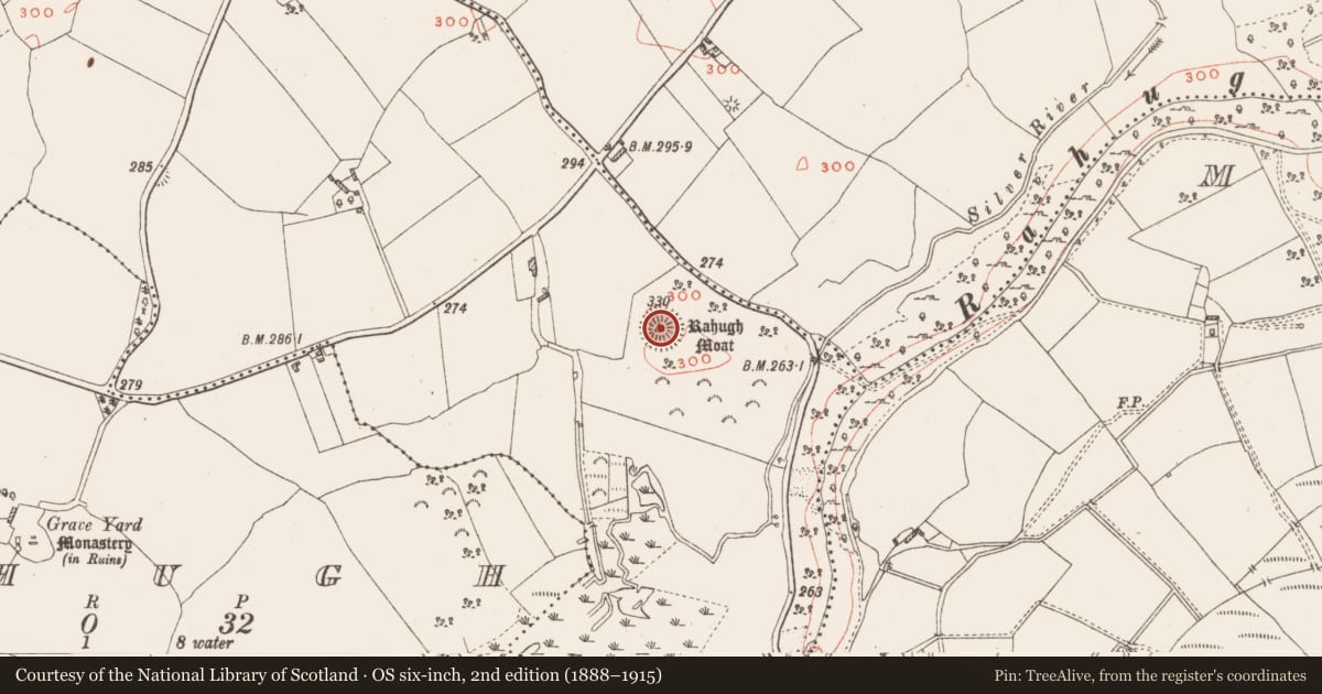 Ordnance Survey six-inch map, 2nd edition (1888–1915) covering the location of Castle - motte and bailey, Atticonor, County Westmeath, with a pin at the register's coordinates