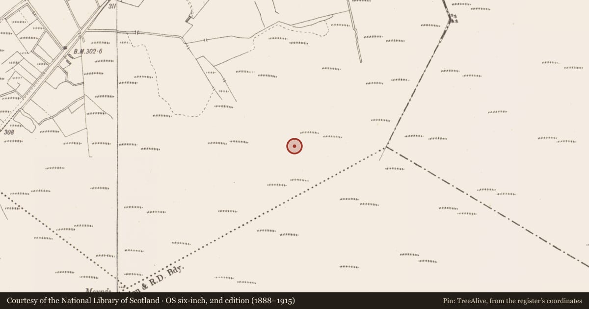 Ordnance Survey six-inch map, 2nd edition (1888–1915) covering the location of Structure - peatland, Killavally, County Westmeath, with a pin at the register's coordinates