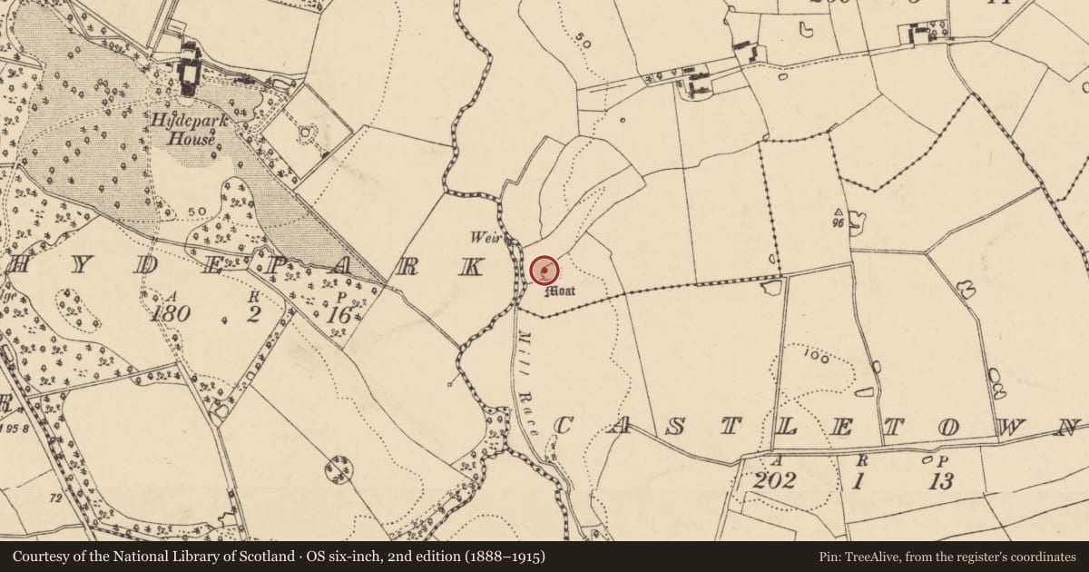 Ordnance Survey six-inch map, 2nd edition (1888–1915) covering the location of Barrow - bowl-barrow, Monagarrow Upper, County Wexford, with a pin at the register's coordinates