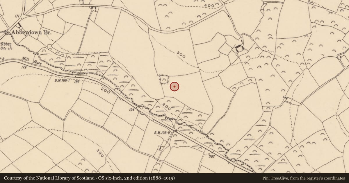 Ordnance Survey six-inch map, 2nd edition (1888–1915) covering the location of Burnt mound, Garryhasten, County Wexford, with a pin at the register's coordinates
