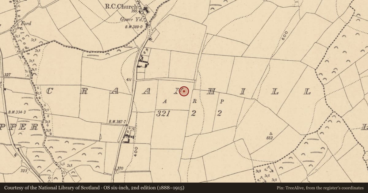 Ordnance Survey six-inch map, 2nd edition (1888–1915) covering the location of Ringfort - rath, Craanhill, County Wexford, with a pin at the register's coordinates