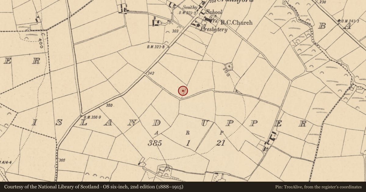 Ordnance Survey six-inch map, 2nd edition (1888–1915) covering the location of Ringfort - unclassified, Island Upper, County Wexford, with a pin at the register's coordinates