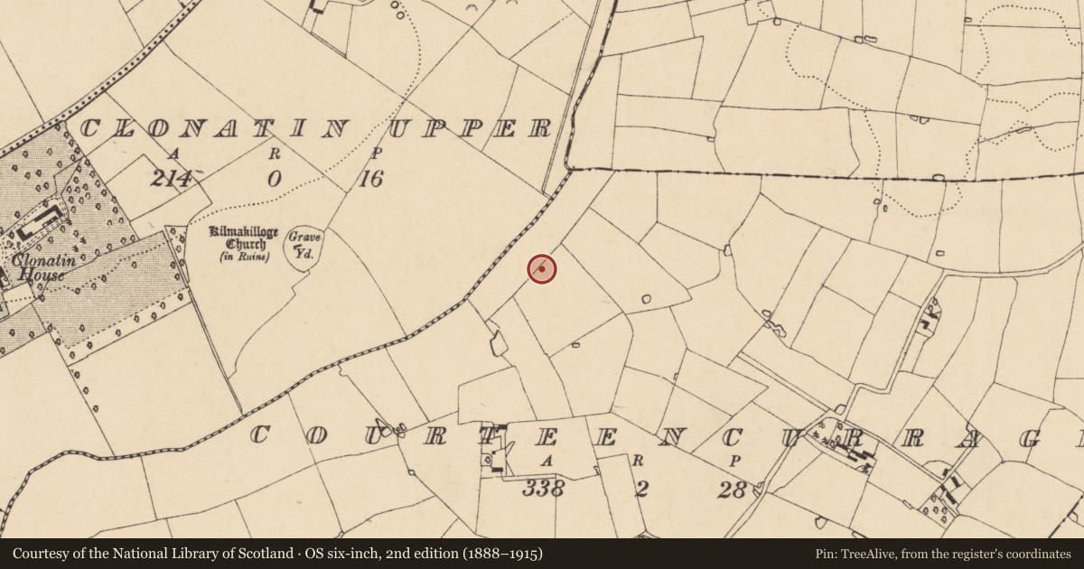 Ordnance Survey six-inch map, 2nd edition (1888–1915) covering the location of Ringfort - unclassified, Courteencurragh, County Wexford, with a pin at the register's coordinates