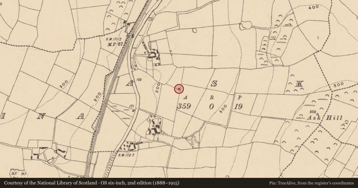 Ordnance Survey six-inch map, 2nd edition (1888–1915) covering the location of House - Neolithic, Ask, County Wexford, with a pin at the register's coordinates