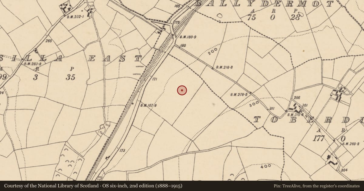 Ordnance Survey six-inch map, 2nd edition (1888–1915) covering the location of Ring-ditch, Ask, County Wexford, with a pin at the register's coordinates