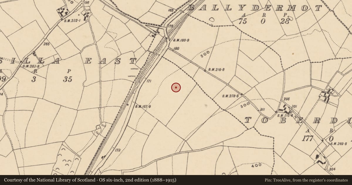 Ordnance Survey six-inch map, 2nd edition (1888–1915) covering the location of Flat cemetery, Ask, County Wexford, with a pin at the register's coordinates