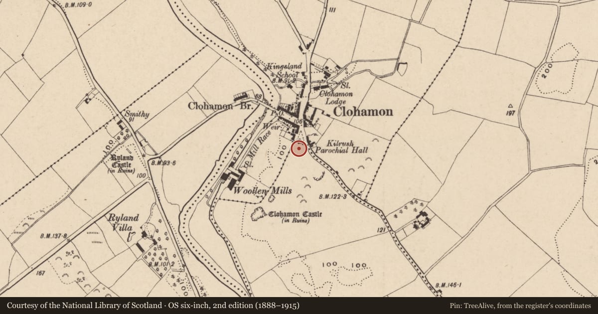 Ordnance Survey six-inch map, 2nd edition (1888–1915) covering the location of Maltings, Castlequarter, County Wexford, with a pin at the register's coordinates