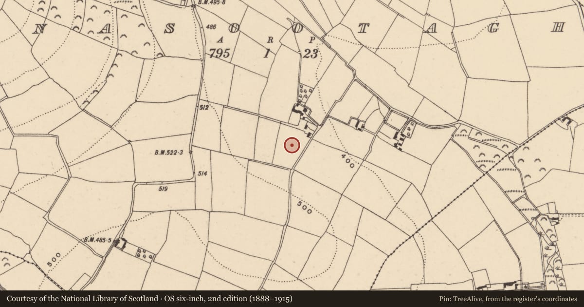 Ordnance Survey six-inch map, 2nd edition (1888–1915) covering the location of Ringfort - unclassified, Monasootagh, County Wexford, with a pin at the register's coordinates