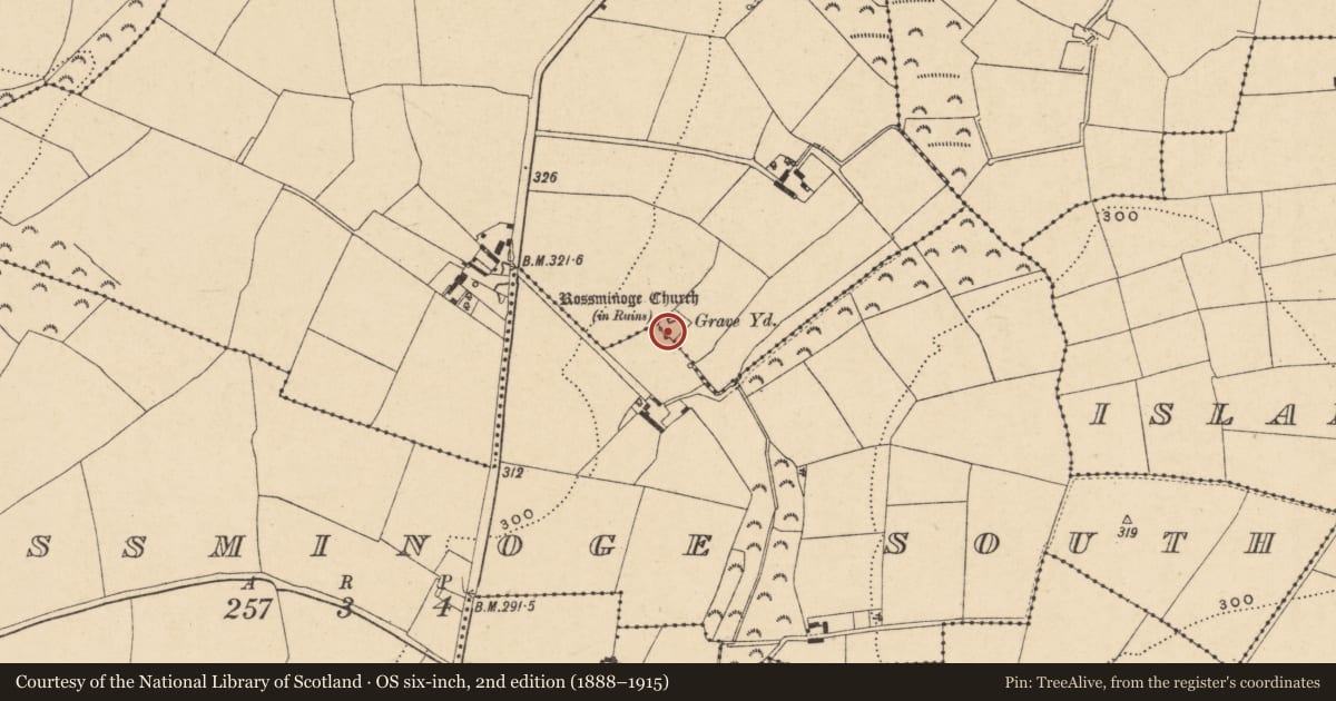 Ordnance Survey six-inch map, 2nd edition (1888–1915) covering the location of Cross - High cross, Rossminoge North, County Wexford, with a pin at the register's coordinates