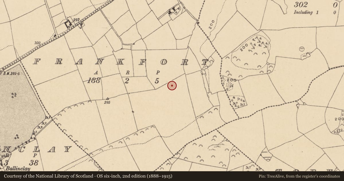 Ordnance Survey six-inch map, 2nd edition (1888–1915) covering the location of Metalworking site, Frankfort, County Wexford, with a pin at the register's coordinates