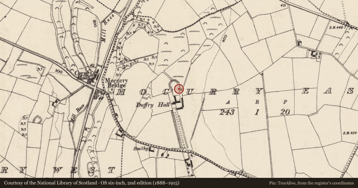 Ordnance Survey six-inch map, 2nd edition (1888–1915) covering the location of House - 18th/19th century, Mocurry East, County Wexford, with a pin at the register's coordinates