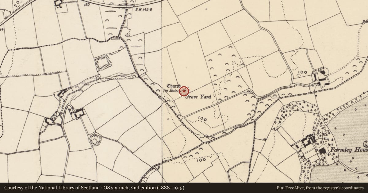 Ordnance Survey six-inch map, 2nd edition (1888–1915) covering the location of Church, Tomgarrow, County Wexford, with a pin at the register's coordinates