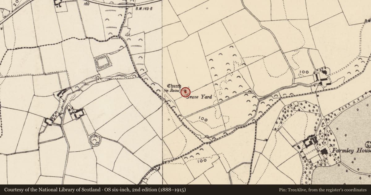Ordnance Survey six-inch map, 2nd edition (1888–1915) covering the location of Graveyard, Tomgarrow, County Wexford, with a pin at the register's coordinates