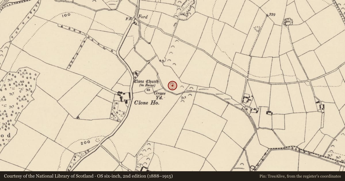 Ordnance Survey six-inch map, 2nd edition (1888–1915) covering the location of Excavation - miscellaneous, Clone, County Wexford, with a pin at the register's coordinates