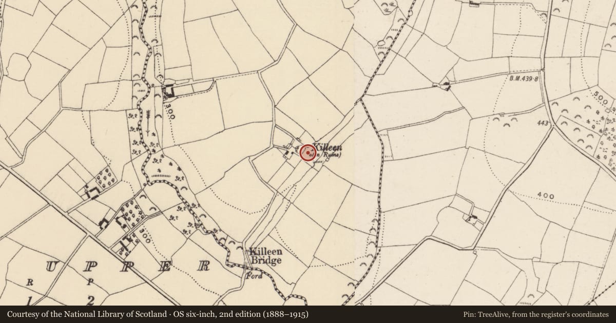 Ordnance Survey six-inch map, 2nd edition (1888–1915) covering the location of Ritual site - holy well, Glenglass, County Wexford, with a pin at the register's coordinates