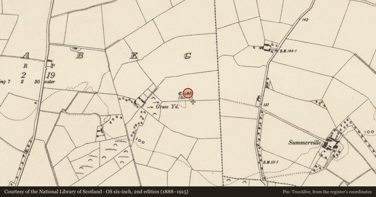 Ordnance Survey six-inch map, 2nd edition (1888–1915) covering the location of Graveyard, Killabeg, County Wexford, with a pin at the register's coordinates