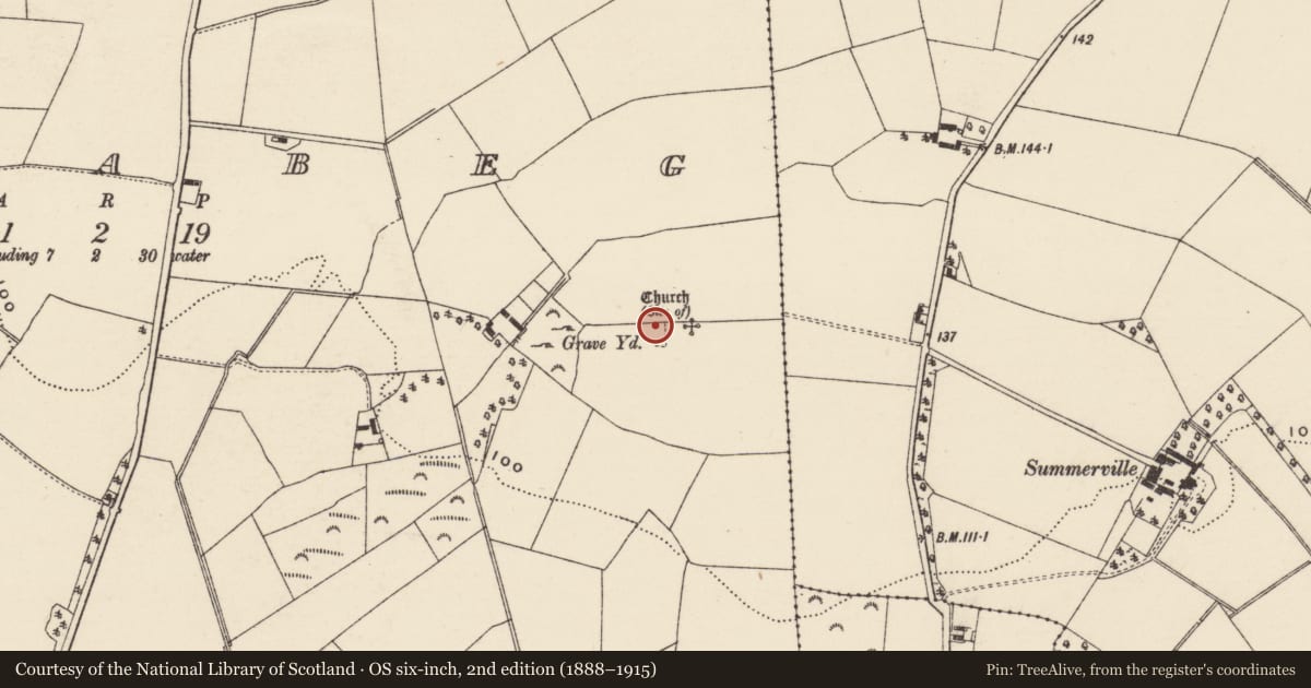 Ordnance Survey six-inch map, 2nd edition (1888–1915) covering the location of Ecclesiastical enclosure, Killabeg, County Wexford, with a pin at the register's coordinates