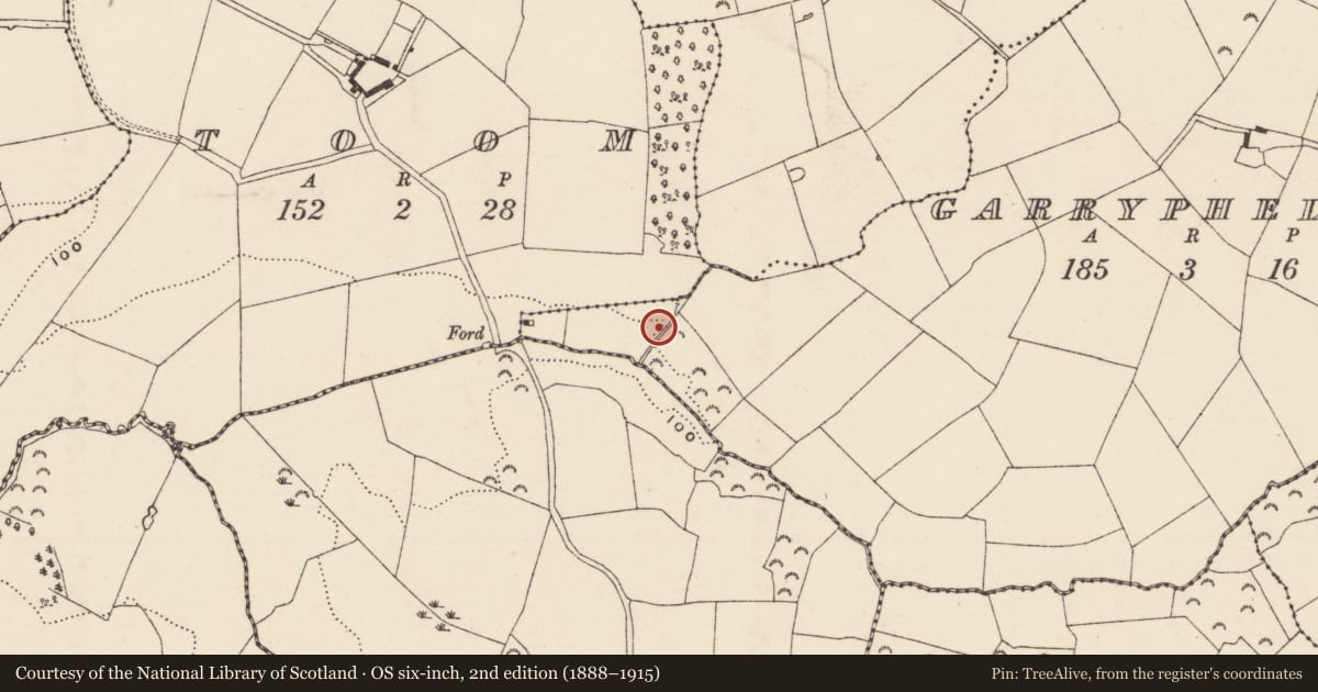 Ordnance Survey six-inch map, 2nd edition (1888–1915) covering the location of Mound, Garryphelim, County Wexford, with a pin at the register's coordinates
