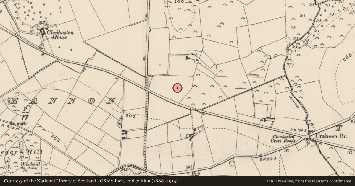 Ordnance Survey six-inch map, 2nd edition (1888–1915) covering the location of Excavation - miscellaneous, Clonhasten, County Wexford, with a pin at the register's coordinates