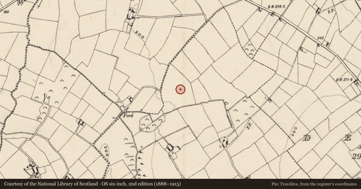 Ordnance Survey six-inch map, 2nd edition (1888–1915) covering the location of Moated site, Garrymile, County Wexford, with a pin at the register's coordinates