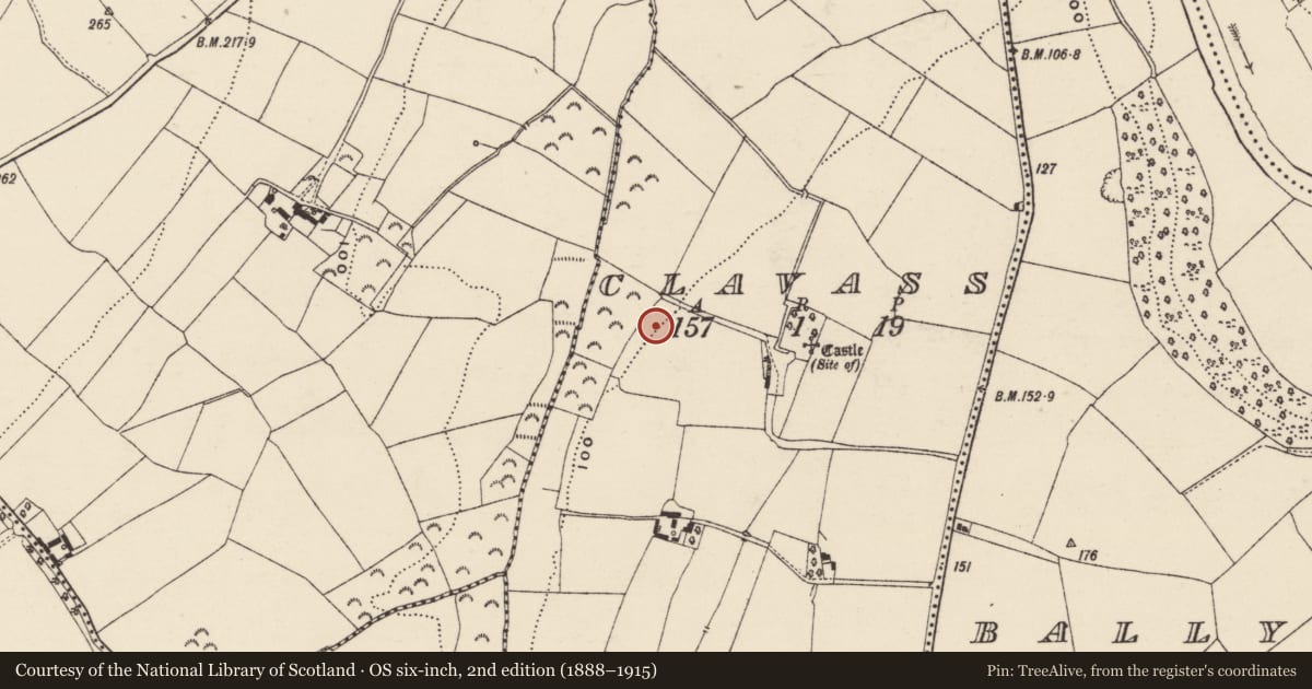 Ordnance Survey six-inch map, 2nd edition (1888–1915) covering the location of Ringfort - rath, Clavass, County Wexford, with a pin at the register's coordinates