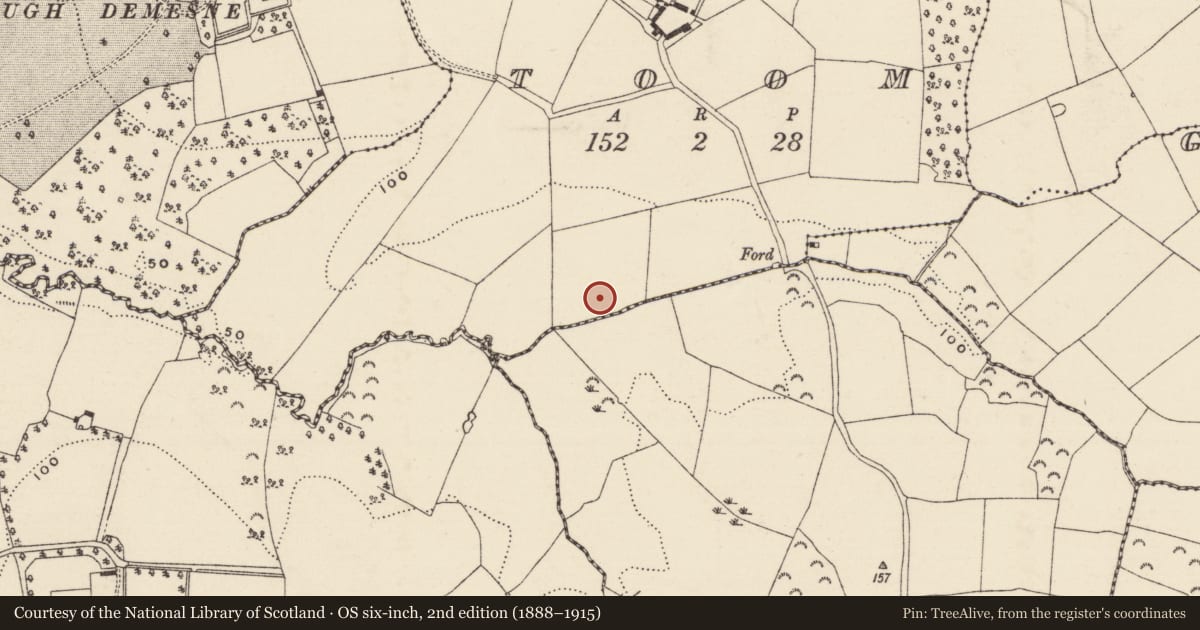 Ordnance Survey six-inch map, 2nd edition (1888–1915) covering the location of Fulacht fia, Toom, County Wexford, with a pin at the register's coordinates