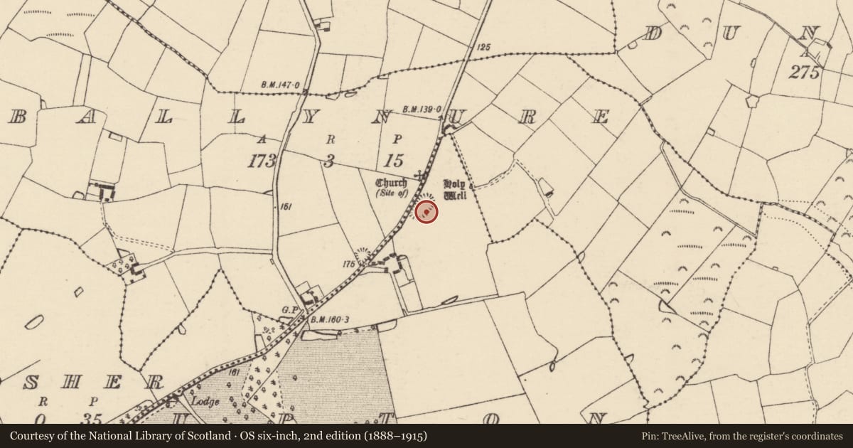 Ordnance Survey six-inch map, 2nd edition (1888–1915) covering the location of Enclosure, Upton, County Wexford, with a pin at the register's coordinates