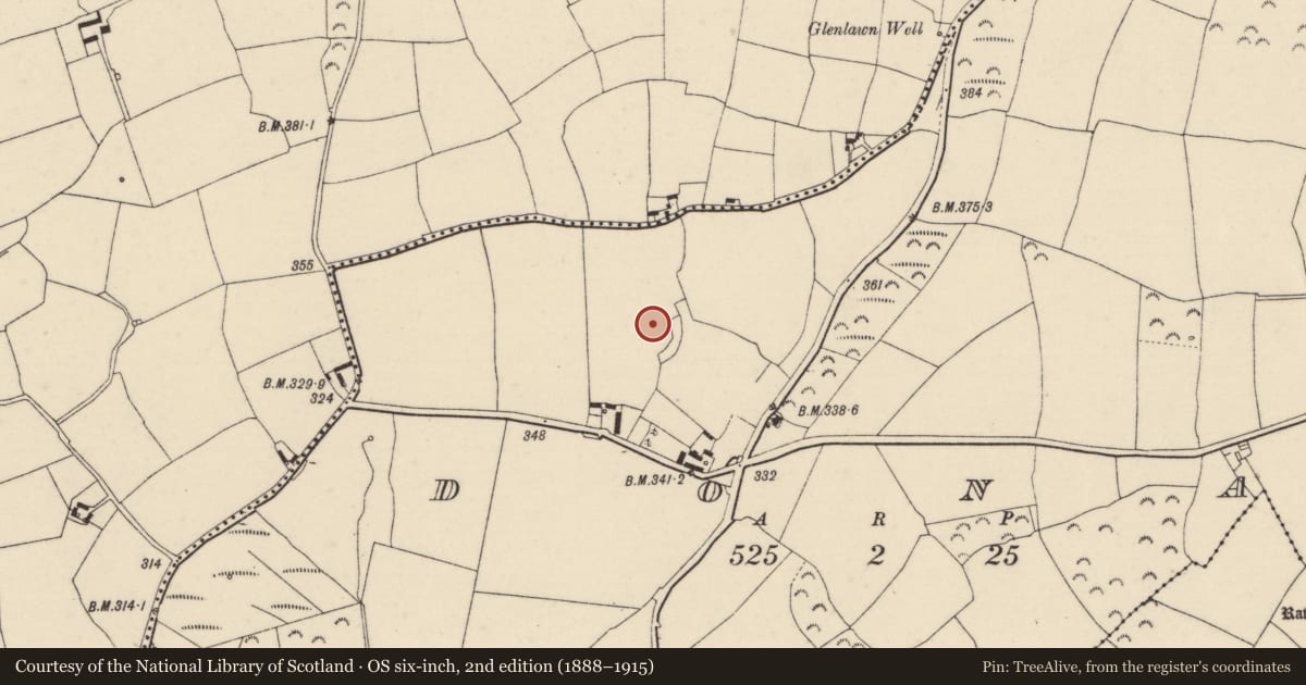 Ordnance Survey six-inch map, 2nd edition (1888–1915) covering the location of Ringfort - rath, Donard, County Wexford, with a pin at the register's coordinates