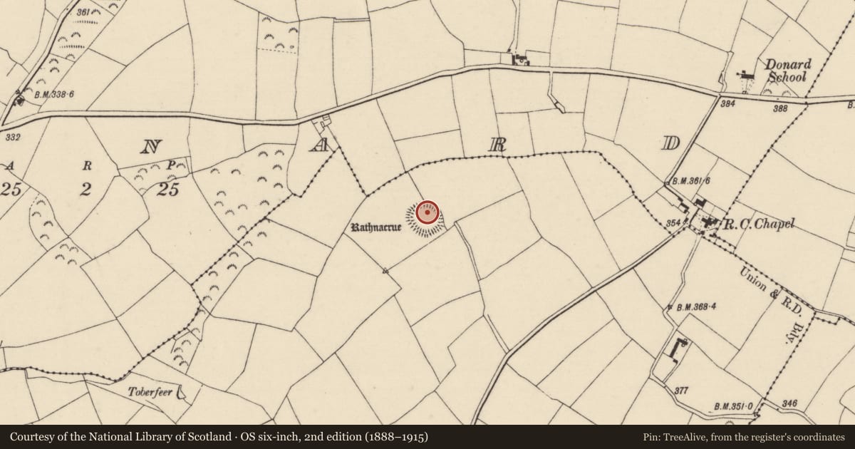 Ordnance Survey six-inch map, 2nd edition (1888–1915) covering the location of Ringfort - rath, Clonleigh, County Wexford, with a pin at the register's coordinates