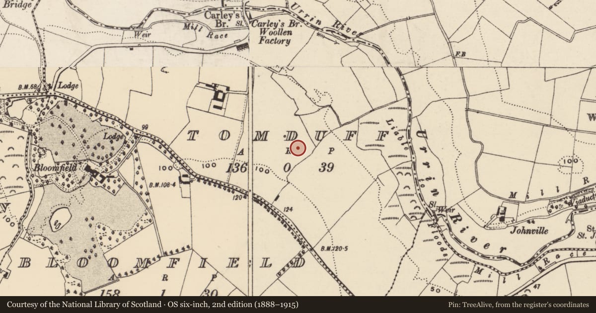 Ordnance Survey six-inch map, 2nd edition (1888–1915) covering the location of Ringfort - unclassified, Tomduff, County Wexford, with a pin at the register's coordinates