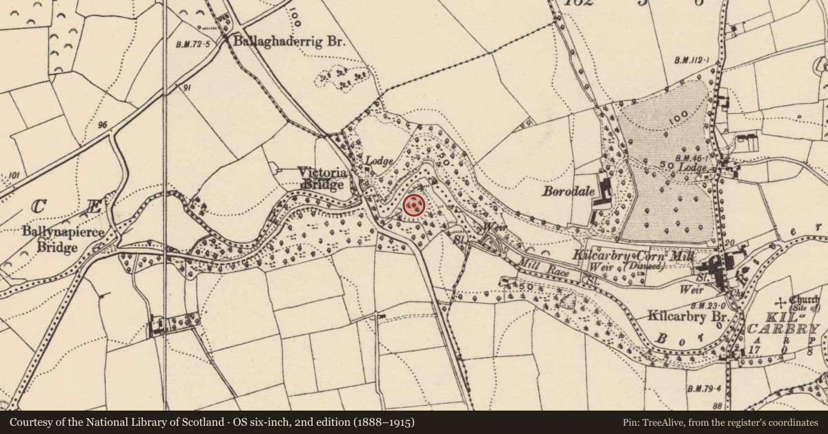 Ordnance Survey six-inch map, 2nd edition (1888–1915) covering the location of House - indeterminate date, Dunanore, County Wexford, with a pin at the register's coordinates