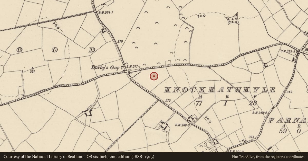 Ordnance Survey six-inch map, 2nd edition (1888–1915) covering the location of Structure, Knockrathkyle, County Wexford, with a pin at the register's coordinates