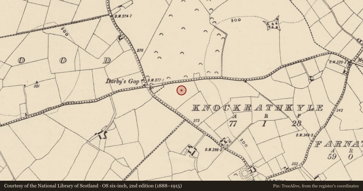 Ordnance Survey six-inch map, 2nd edition (1888–1915) covering the location of House - prehistoric, Knockrathkyle, County Wexford, with a pin at the register's coordinates