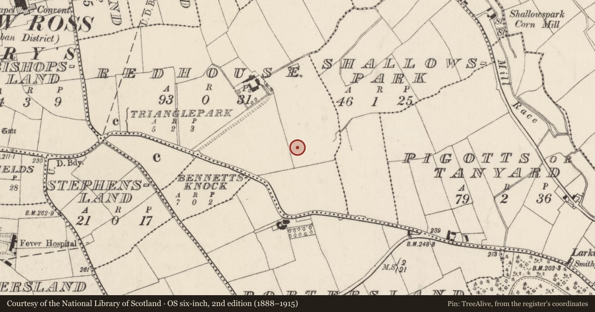 Ordnance Survey six-inch map, 2nd edition (1888–1915) covering the location of Enclosure, Redhouse, County Wexford, with a pin at the register's coordinates