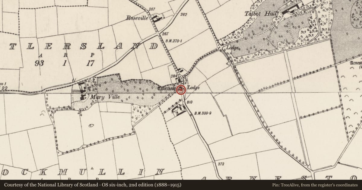 Ordnance Survey six-inch map, 2nd edition (1888–1915) covering the location of Ritual site - holy well, Arnestown, County Wexford, with a pin at the register's coordinates