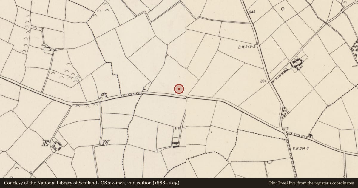 Ordnance Survey six-inch map, 2nd edition (1888–1915) covering the location of Fulacht fia, Lacken, County Wexford, with a pin at the register's coordinates